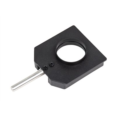 Holder for lenses in mounts and round apertures, with stem