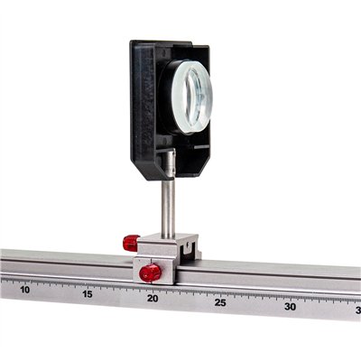 Holder for lenses in mounts and round apertures, with stem